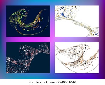 Multi-colored dust particles and debris, paint splashes, strokes are carried by the wind. Murmuration. Set of 4 design templates for the design of banners, posters. EPS 10