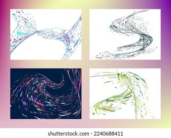 Multi-colored dust particles and debris, paint splashes, strokes are carried by the wind. Murmuration. Set of 4 design templates for the design of banners, posters. EPS 10