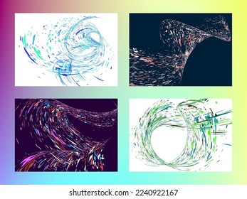 Multi-colored dust particles and debris, paint splashes, strokes are carried by the wind. Murmuration. Set of 4 design templates for the design of banners, posters. EPS 10