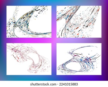 Multi-colored dust particles and debris, paint splashes, strokes are carried by the wind. Murmuration. Set of 4 design templates for the design of banners, posters. EPS 10