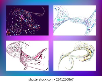 Multi-colored dust particles and debris, paint splashes, strokes are carried by the wind. Murmuration. Set of 4 design templates for the design of banners, posters. EPS 10