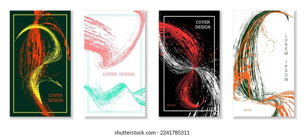 Multi-colored dust particles and debris, paint splashes, strokes are carried by the wind. Murmuration. Set of 4 design templates for the design of banners, posters. EPS 10