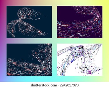 Multi-colored dust particles and debris, paint splashes, strokes are carried by the wind. Murmuration. Set of 4 design templates for the design of banners, posters. EPS 10