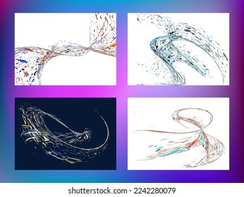 Multi-colored dust particles and debris, paint splashes, strokes are carried by the wind. Murmuration. Set of 4 design templates for the design of banners, posters. EPS 10