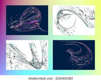 Multi-colored dust particles and debris, paint splashes, strokes are carried by the wind. Murmuration. Set of 4 design templates for the design of banners, posters. EPS 10