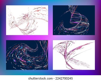 Multi-colored dust particles and debris, paint splashes, strokes are carried by the wind. Murmuration. Set of 4 design templates for the design of banners, posters. EPS 10