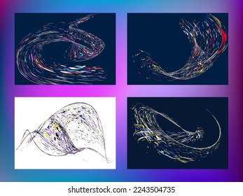 Multi-colored dust particles and debris, paint splashes, strokes are carried by the wind. Murmuration. Set of 4 design templates for the design of banners, posters. EPS 10