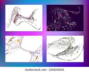 Multi-colored dust particles and debris, paint splashes, strokes are carried by the wind. Murmuration. Set of 4 design templates for the design of banners, posters. EPS 10