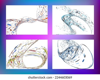 Multi-colored dust particles and debris, paint splashes, strokes are carried by the wind. Set of 4 design templates for the design of banners, posters, booklets, covers, magazines. EPS 10