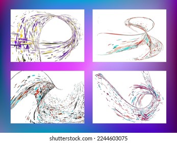 Multi-colored dust particles and debris, paint splashes, strokes are carried by the wind. Murmuration. Set of 4 design templates for the design of banners, posters. EPS 10