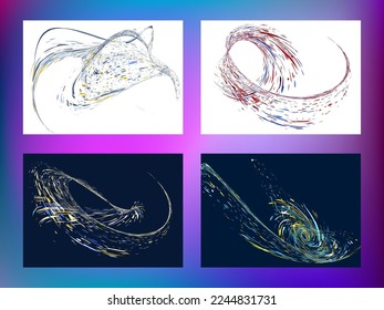 Multi-colored dust particles and debris, paint splashes, strokes are carried by the wind. Murmuration. Set of 4 design templates for the design of banners, posters. EPS 10