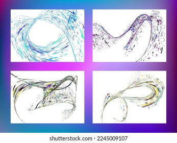 Multi-colored dust particles and debris, paint splashes, strokes are carried by the wind. Murmuration. Set of 4 design templates for the design of banners, posters. EPS 10