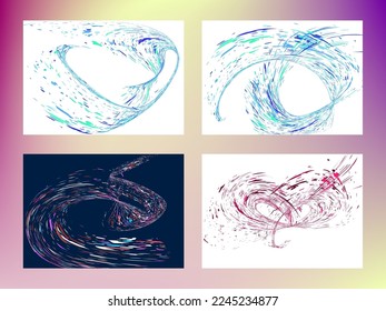 Multi-colored dust particles and debris, paint splashes, strokes are carried by the wind. Murmuration. Set of 4 design templates for the design of banners, posters. EPS 10