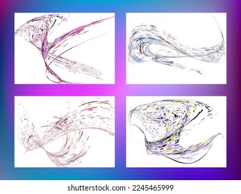 Multi-colored dust particles and debris, paint splashes, strokes are carried by the wind. Murmuration. Set of 4 design templates for the design of banners, posters. EPS 10