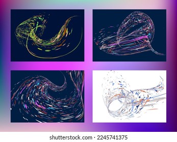 Multi-colored dust particles and debris, paint splashes, strokes are carried by the wind. Murmuration. Set of 4 design templates for the design of banners, posters. EPS 10