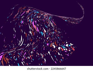 Multi-colored dust particles and debris, paint splashes, strokes are carried by the wind. Murmuration. Design template for the design of banners, posters. EPS 10