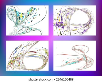 Multi-colored dust particles and debris, paint splashes, strokes are carried by the wind. Murmuration. Set of 4 design templates for the design of banners, posters. EPS 10