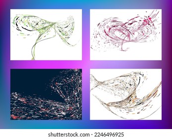 Multi-colored dust particles and debris, paint splashes, strokes are carried by the wind. Murmuration. Set of 4 design templates for the design of banners, posters. EPS 10