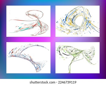 Multi-colored dust particles and debris, paint splashes, strokes are carried by the wind. Murmuration. Set of 4 design templates for the design of banners, posters. EPS 10