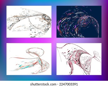 Multi-colored dust particles and debris, paint splashes, strokes are carried by the wind. Murmuration. Set of 4 design templates for the design of banners, posters. EPS 10