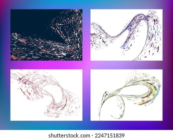 Multi-colored dust particles and debris, paint splashes, strokes are carried by the wind. Murmuration. Set of 4 design templates for the design of banners, posters. EPS 10