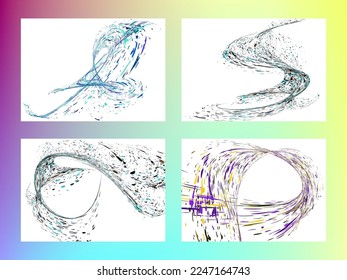 Multi-colored dust particles and debris, paint splashes, strokes are carried by the wind. Murmuration. Set of 4 design templates for the design of banners, posters. EPS 10