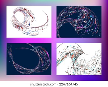 Multi-colored dust particles and debris, paint splashes, strokes are carried by the wind. Murmuration. Set of 4 design templates for the design of banners, posters. EPS 10