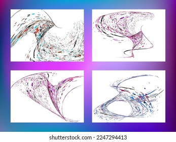 Multi-colored dust particles and debris, paint splashes, strokes are carried by the wind. Murmuration. Set of 4 design templates for the design of banners, posters. EPS 10