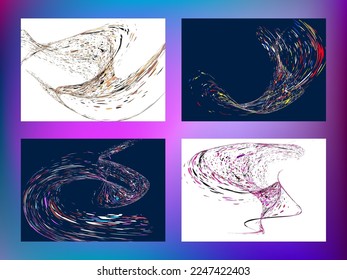 Multi-colored dust particles and debris, paint splashes, strokes are carried by the wind. Murmuration. Set of 4 design templates for the design of banners, posters. EPS 10