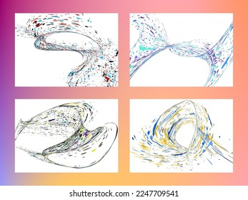 Multi-colored dust particles and debris, paint splashes, strokes are carried by the wind. Murmuration. Set of 4 design templates for the design of banners, posters. EPS 10