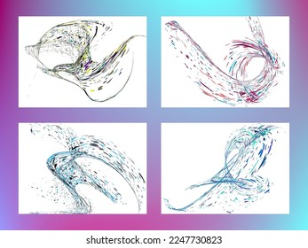 Multi-colored dust particles and debris, paint splashes, strokes are carried by the wind. Murmuration. Set of 4 design templates for the design of banners, posters. EPS 10