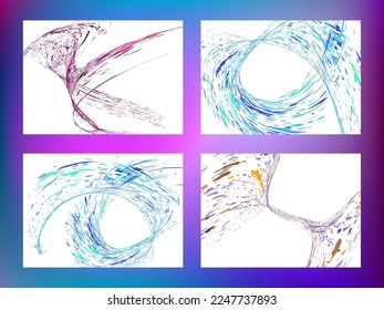 Multi-colored dust particles and debris, paint splashes, strokes are carried by the wind. Murmuration. Set of 4 design templates for the design of banners, posters. EPS 10