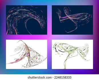 Multi-colored dust particles and debris, paint splashes, strokes are carried by the wind. Murmuration. Set of 4 design templates for the design of banners, posters. EPS 10