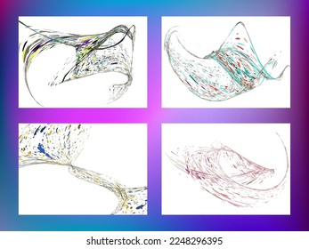 Multi-colored dust particles and debris, paint splashes, strokes are carried by the wind. Murmuration. Set of 4 design templates for the design of banners, posters. EPS 10