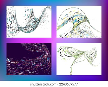 Multi-colored dust particles and debris, paint splashes, strokes are carried by the wind. Murmuration. Set of 4 design templates for the design of banners, posters. EPS 10