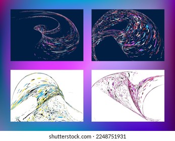 Multi-colored dust particles and debris, paint splashes, strokes are carried by the wind. Murmuration. Set of 4 design templates for the design of banners, posters. EPS 10