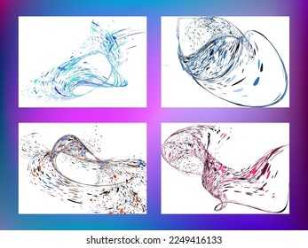 Multi-colored dust particles and debris, paint splashes, strokes are carried by the wind. Murmuration. Set of 4 design templates for the design of banners, posters. EPS 10