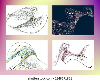 Multi-colored dust particles and debris, paint splashes, strokes are carried by the wind. Murmuration. Set of 4 design templates for the design of banners, posters. EPS 10