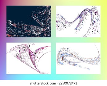 Multi-colored dust particles and debris, paint splashes, strokes are carried by the wind. Murmuration. Set of 4 design templates for the design of banners, posters. EPS 10