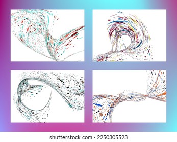 Multi-colored dust particles and debris, paint splashes, strokes are carried by the wind. Murmuration. Set of 4 design templates for the design of banners, posters. EPS 10