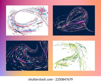 Multi-colored dust particles and debris, paint splashes, strokes are carried by the wind. Murmuration. Set of 4 design templates for the design of banners, posters. EPS 10