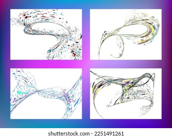 Multi-colored dust particles and debris, paint splashes, strokes are carried by the wind. Murmuration. Set of 4 design templates for the design of banners, posters. EPS 10