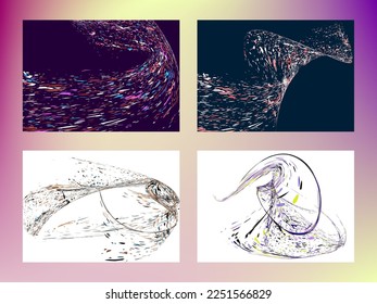 Multi-colored dust particles and debris, paint splashes, strokes are carried by the wind. Murmuration. Set of 4 design templates for the design of banners, posters. EPS 10