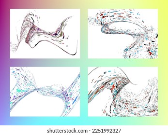 Multi-colored dust particles and debris, paint splashes, strokes are carried by the wind. Murmuration. Set of 4 design templates for the design of banners, posters. EPS 10