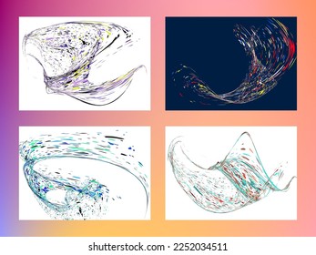 Multi-colored dust particles and debris, paint splashes, strokes are carried by the wind. Murmuration. Set of 4 design templates for the design of banners, posters. EPS 10