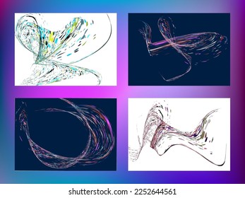 Multi-colored dust particles and debris, paint splashes, strokes are carried by the wind. Murmuration. Set of 4 design templates for the design of banners, posters. EPS 10