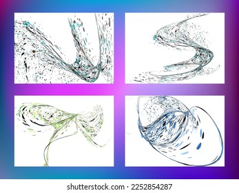 Multi-colored dust particles and debris, paint splashes, strokes are carried by the wind. Murmuration. Set of 4 design templates for the design of banners, posters. EPS 10