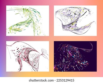 Multi-colored dust particles and debris, paint splashes, strokes are carried by the wind. Murmuration. Set of 4 design templates for the design of banners, posters. EPS 10