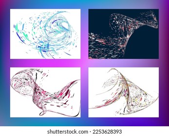 Multi-colored dust particles and debris, paint splashes, strokes are carried by the wind. Murmuration. Set of 4 design templates for the design of banners, posters. EPS 10