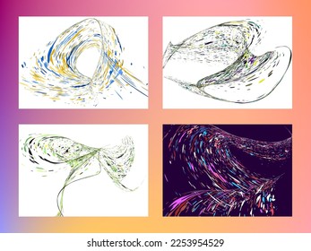 Multi-colored dust particles and debris, paint splashes, strokes are carried by the wind. Murmuration. Set of 4 design templates for the design of banners, posters. EPS 10